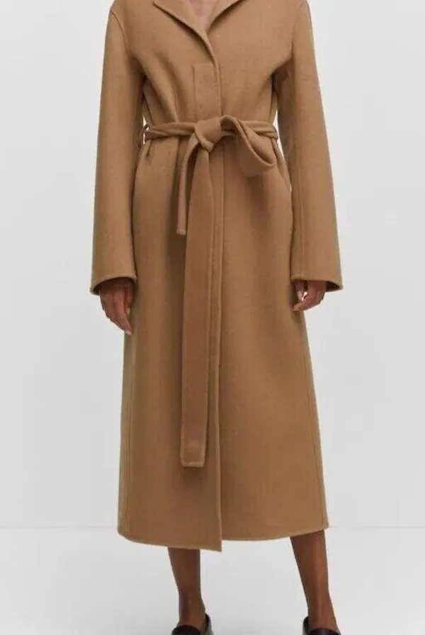Mango Wool coat with handmade belt Medium Brown Women's Size XS 57006721 - Image 2