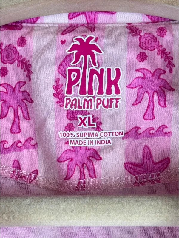 Pink Palm Puff Blush Bay Pajama Set Pink Supima Cotton Shorts Top XL - Image 5