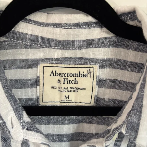Abercrombie & Fitch Striped Button Up Shirt Tie Sleeve Medium - Image 2