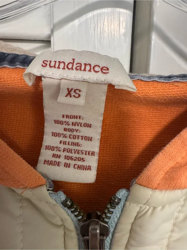 Sundance Catalog Mixed Media Quilted Hooded Jacket Orange Cream Size XS - Image 4