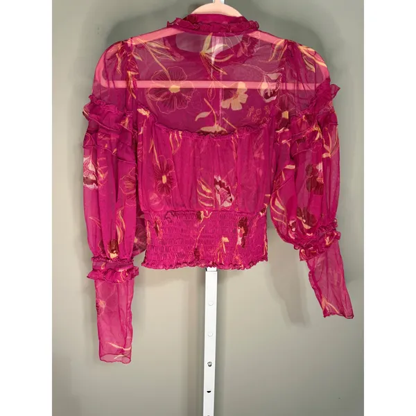 Free People Time For Shine Mesh Floral Smocked Crop‎ Top Fairycore Whimsy - Image 5