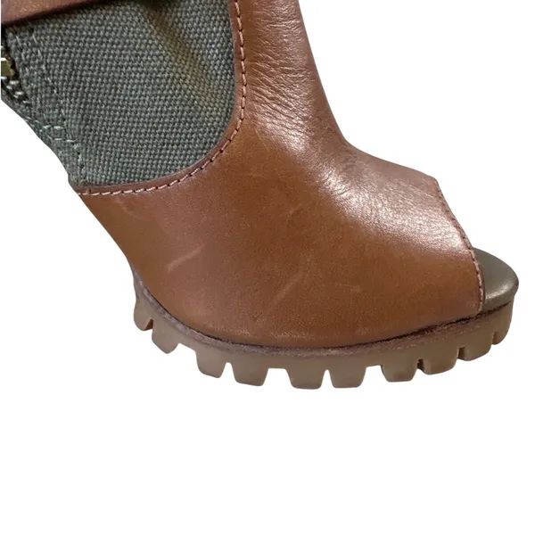 Tory Burch Oren Peep Toe‎ Booties Olive Brown Leather 8 - Image 12