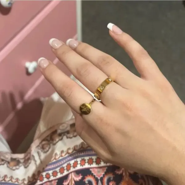 New Unisex 14k gold-plated stainless steel stone‎ band ring, Size 7 - Image 8