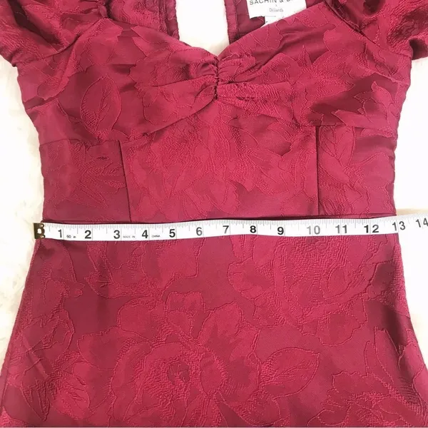 SACHIN & BABI‎ Dress Size 0 Cherry Red Gabby Puff Sleeve Midi Open Tie Back New - Image 14