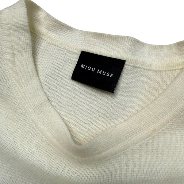 Miou Muse Oversized Striped Boxy Crop Sweater Black Cream Wool Blend Small - Image 5