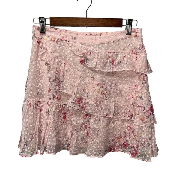 LoveShackFancy Imelda Skirt Bubbly Pink Size 4 Mini Ruffle Skirt Silk Blend - Image 5