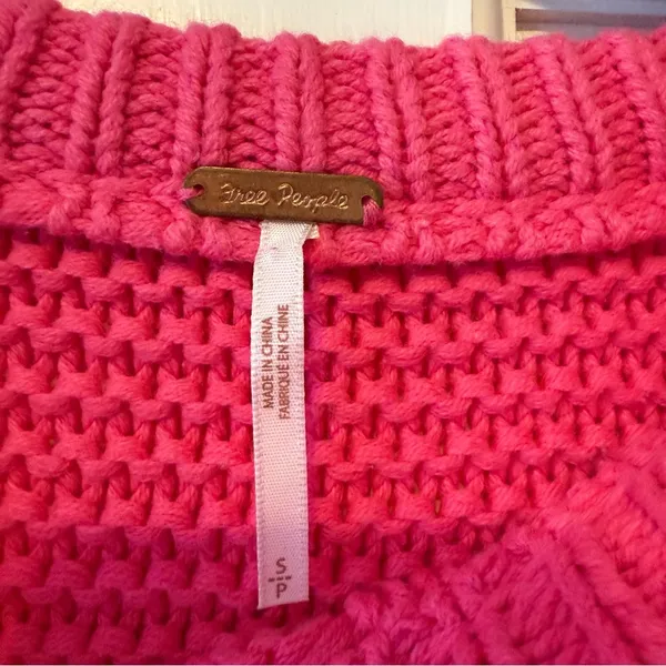 Free People Dream Cable Knit Sweater in Hibiscus Highlight Pink Size Small - Image 4