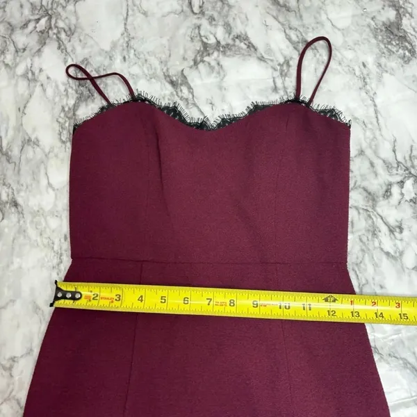 Wayf The Mia Lace Trim Front Slit Gown In Cabernet red burgundy black size XS - Image 10