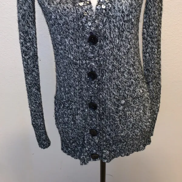 Mudd  heathered grey sequined v-neck button down sweater - Image 3