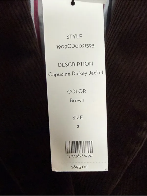 Veronica Beard Capucine Dickey Brown Corduroy Blazer Jacket Size 2 NWT - Image 9
