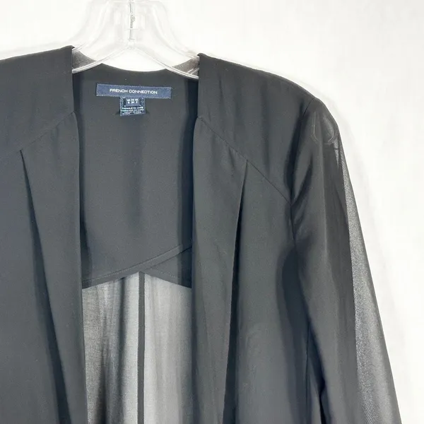 French Connection‎ Size 2 Blazer Jacket Shrug Semi Sheer Black Open Chiffon 1286 - Image 6