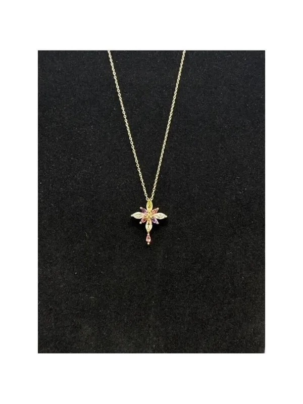 Precious Stone 925 Cross Pendant & Necklace - Image 2