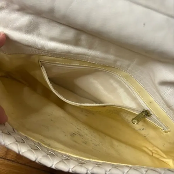 Vintage Woven Leather Crossbody Bag Ivory Cream Intrecciato Style 1980s 1990s - Image 3
