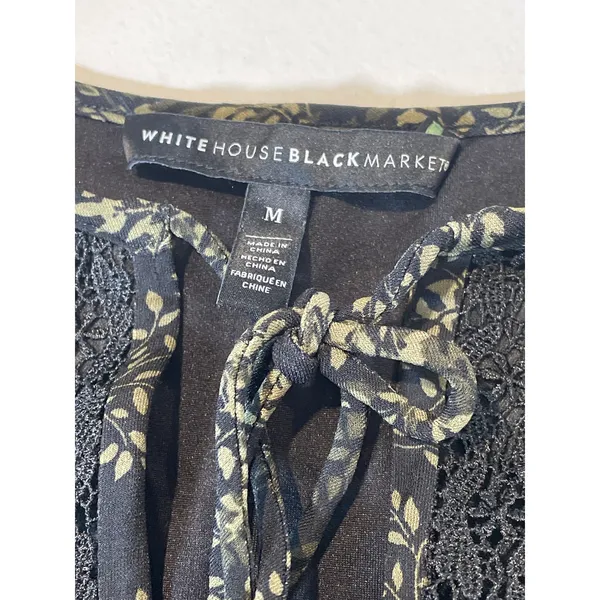 White House Black Market Long Sleeve Lace Pleated Top Size M Green Leaf Print - Image 6