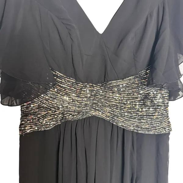 Unithorse Black Chiffon Flutter Sleeve Sequin Waist Slit Evening Formal Dress 12 - Image 5
