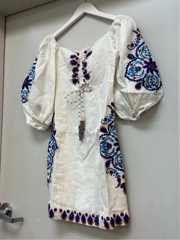 FARM Rio Off-White Navy Embroidery Mini Dress S - Image 4