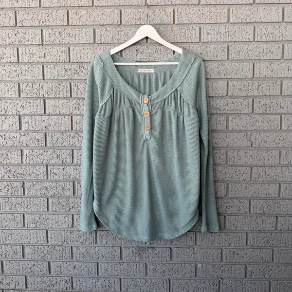 Free People Must Have Henley Top Waffle Knit Long Sleeve Shirt Size Small - Image 3