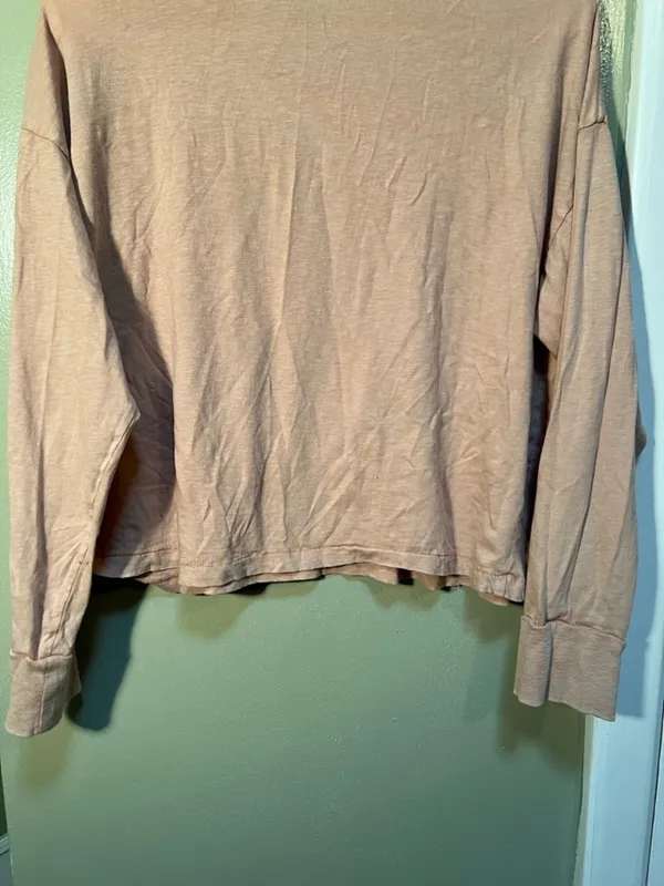 Aerie Womens Size Medium Long Sleeve T-Shirt Cropped Tan Brown Distressed Cotton - Image 9