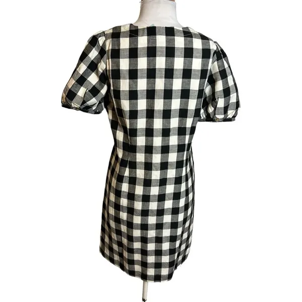 NWT Loft gingham check linen blend puff sleeve button down dress‎ Sz 6 petite - Image 3