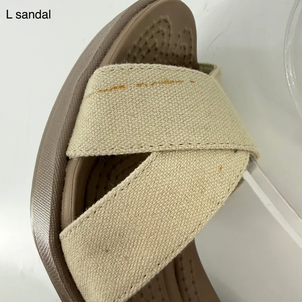 Crocs Leigh II Cross Strap Ankle Wedge Sandal Beige Khaki Women 7 Strappy Vacay - Image 10