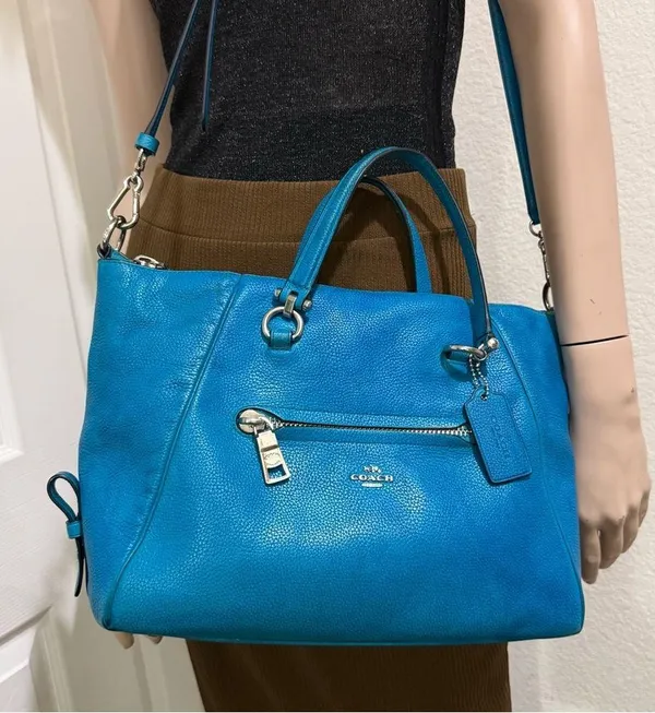 COACH Prairie Pebbled Leather Turquoise Color Satchel Crossbody RECOLORED! READ - Image 7