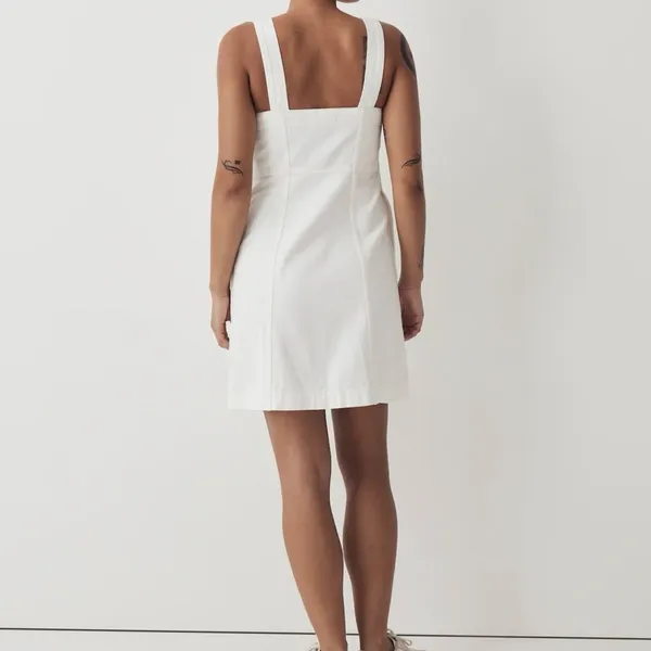 Madewell Denim Square-Neck Sleeveless Mini Dress in Tile White Size 16 - Image 2