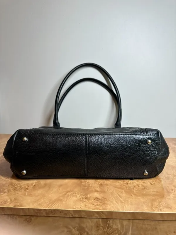 Lodis Black Pebbled Leather Tote Bag Shoulder Purse Floral Lining Work Travel - Image 5