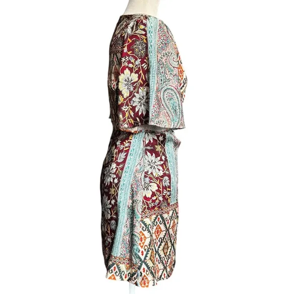 Zara Green Multi Color Pattern Patchwork Floral Mini Dress in Size Small - Image 4
