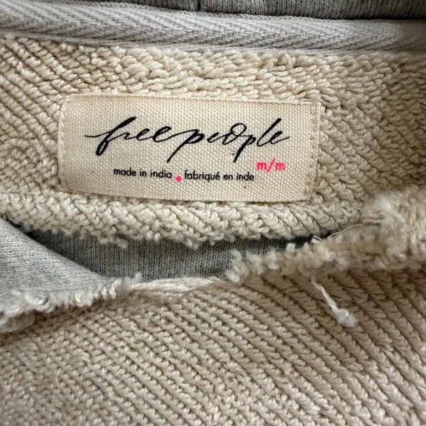 Free‎ People Camp Crush Hoodie Sweatshirt Womens Medium Terry Cloth Gray Cream - Image 12