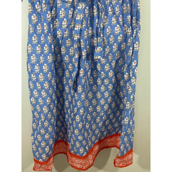 J. Crew Beachwear Blue Red Floral Block‎ Print Midi Dress Tie Waist Women's XS - Image 9