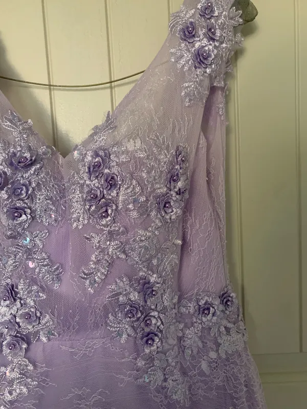 Lavender Lilac Purple Floral Tulle Corset Back Maxi Prom Dress Sz M/8 - Image 4