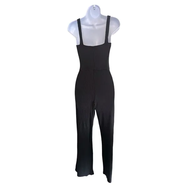 Reformation Ribbed Knit‎ Wide-Leg Jumpsuit Black XS - Image 2