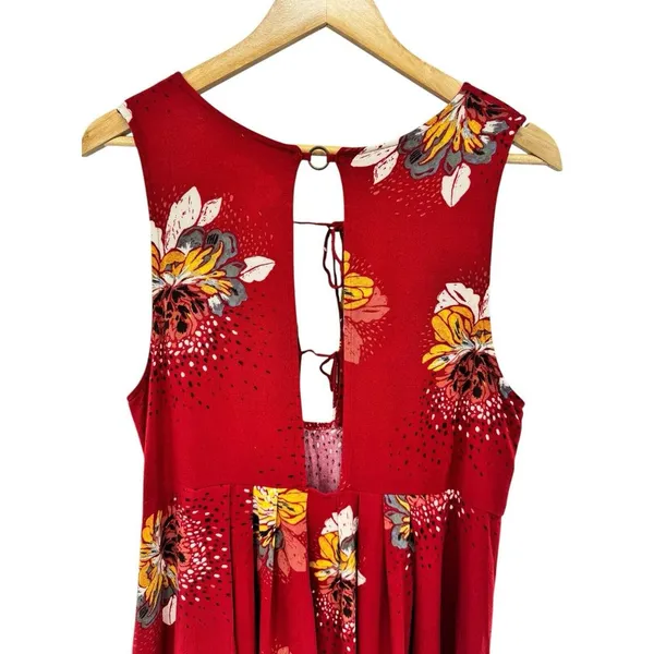 Free‎ People Lovely Day Floral Printed Red Boho Tunic Mini Dress Medium Flowy - Image 8