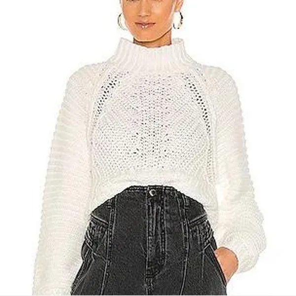 Free People Sweetheart Oversized Chunky Mock Neck Knit Sweater White Small $89 - Image 4