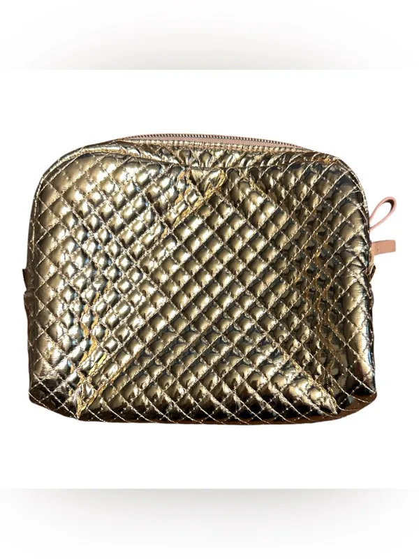 Vera Bradley Metallic Gold Quilted Cosmetic Makeup Bag - Image 2