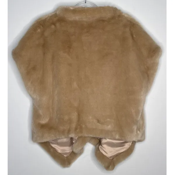 2000s Sisley Tan Faux Fur Shawl Wrap Poncho Cape Size small oversized - Image 7