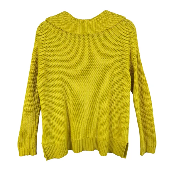 Lauren Ralph Lauren Cotton Blend Bright Yellow Collared Waffle Knit Sweater Sz M - Image 2