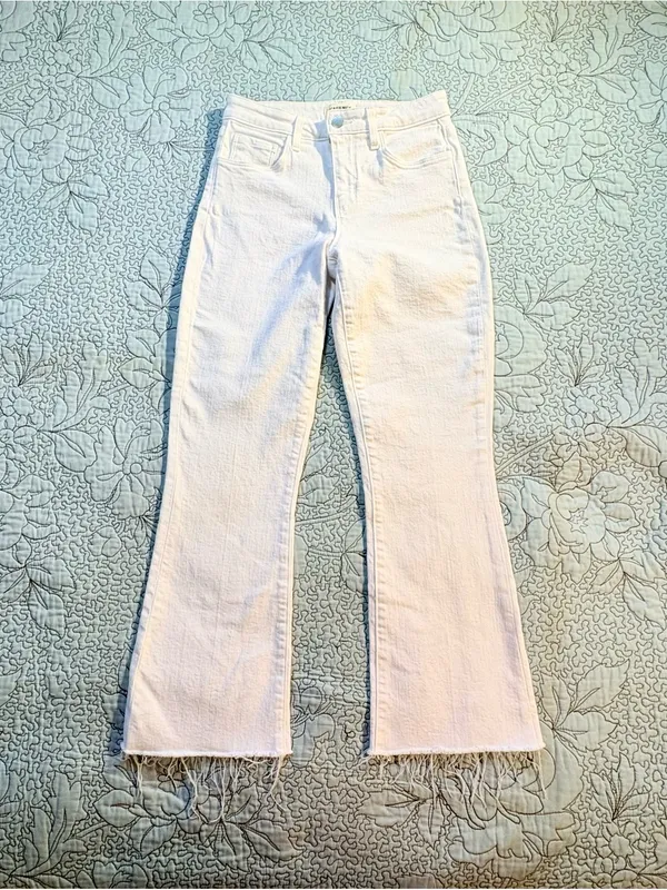 💥L’AGENCE Kendra High Rise Cropped Flare Jeans Blanc White Raw Hem Sz 24💛 - Image 3