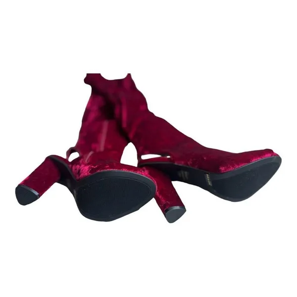 Brand New Womens Bamboo Wine Crushed Velvet Thigh High Peep Toe Boots - Sz 8 - Image 5