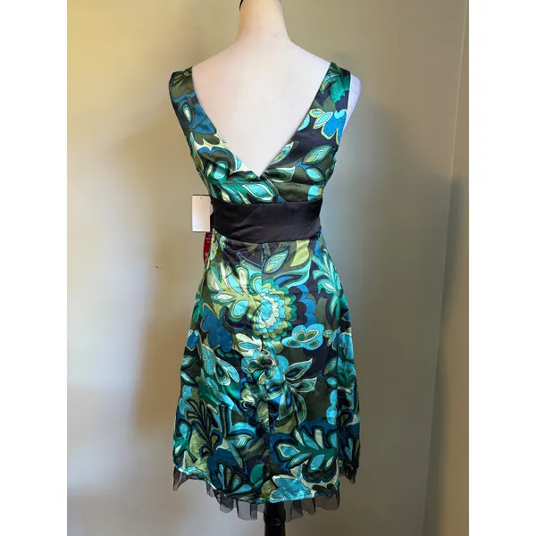 Love‎ Tease Green Aqua Floral Satin Fit Flare Dress Tulle y2k 5 NWT retro dainty - Image 6