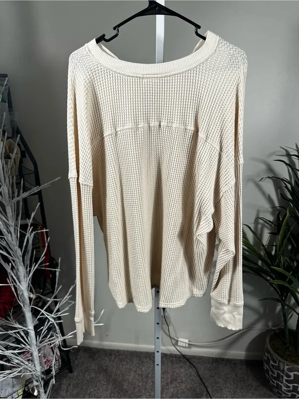 S77. Aerie Cream Waffle Knit V-Neck Sweater - Image 6