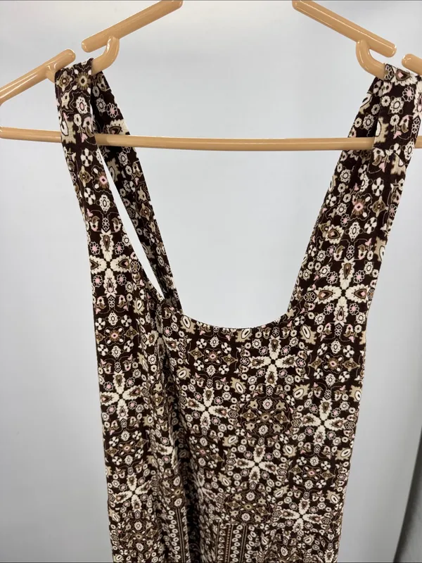 J. Jill Brown Cream Floral-Print Maxi Dress cross back casual boho layering L - Image 7