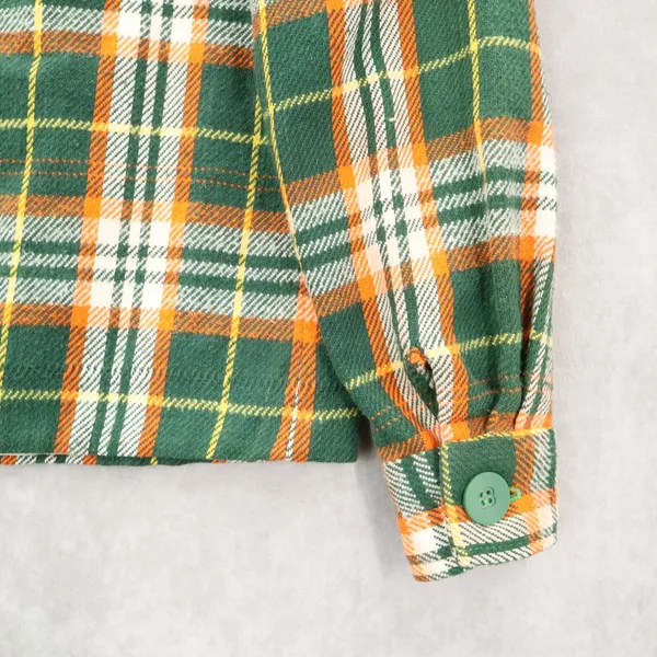Green Flannel Plaid Long Sleeve Shacket Jacket‎ Western VTG Coat Button Up Small - Image 5