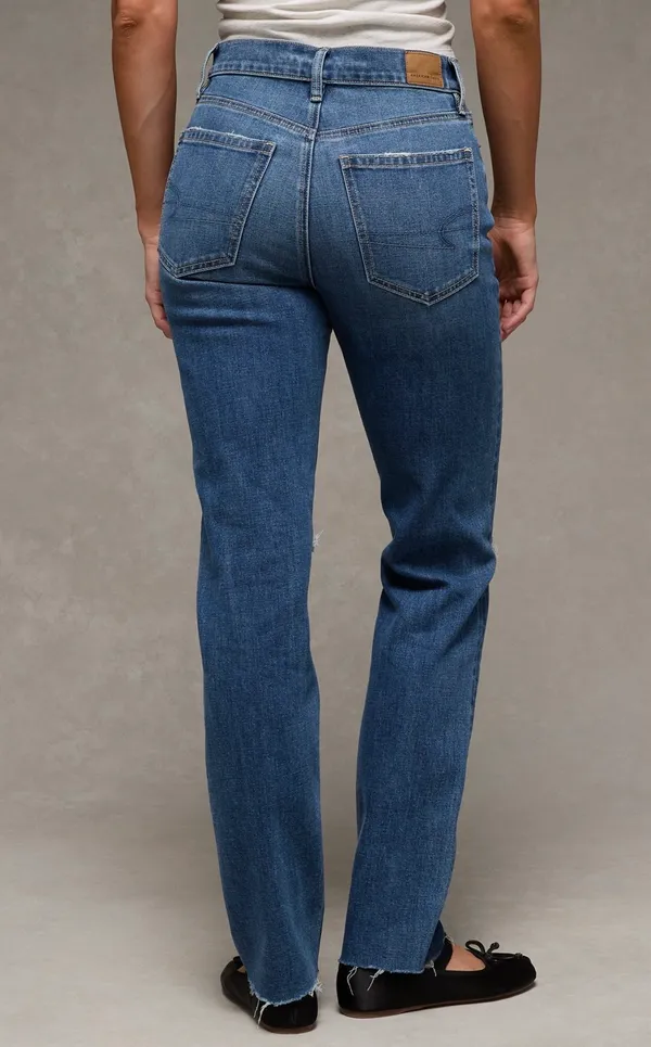 American Eagle Stretch Ripped Super High-Waisted Straight Jeans - Image 2