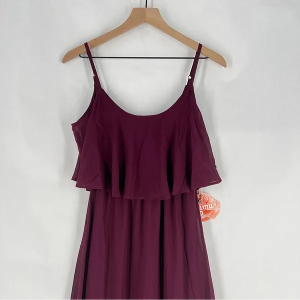 Show Me Your Mumu Flowy Ruffle Maxi Dress‎ in Merlot Chiffon NWT Size XS - Image 5