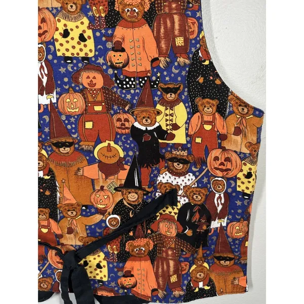 Vintage Halloween Womens Vest XL Teddy Bears Pumpkins Costumes 100% Cotton 90s - Image 7