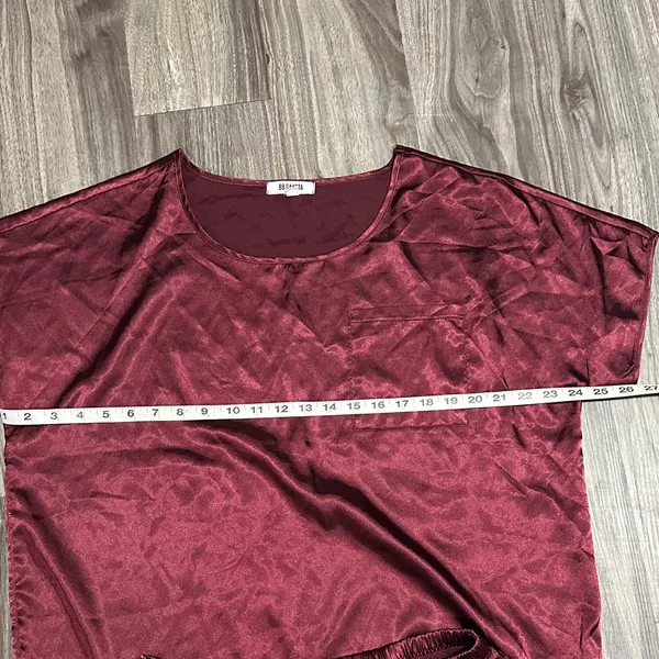 BB Dakota ,wine Red Satin Pajama Set – Silky 2-Piece Sleepwear. - Image 3