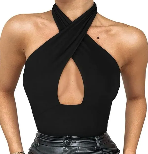 REORIA Butsmooth Womens Trendy Criss Cross Halter Neck Sleeveless Thong Bodysuit - Image 5