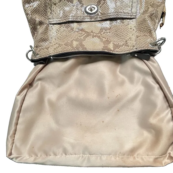 Coach Park Python Snake Print Leather Shoulder Hobo Bag Y2K Style Tan Shiny - Image 14
