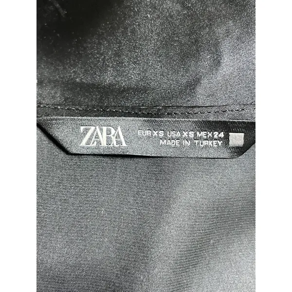 Zara Women's Black Silky Satin Sheer V Neck Long Sleeve Crop Wrap Blouse Top XS - Image 5